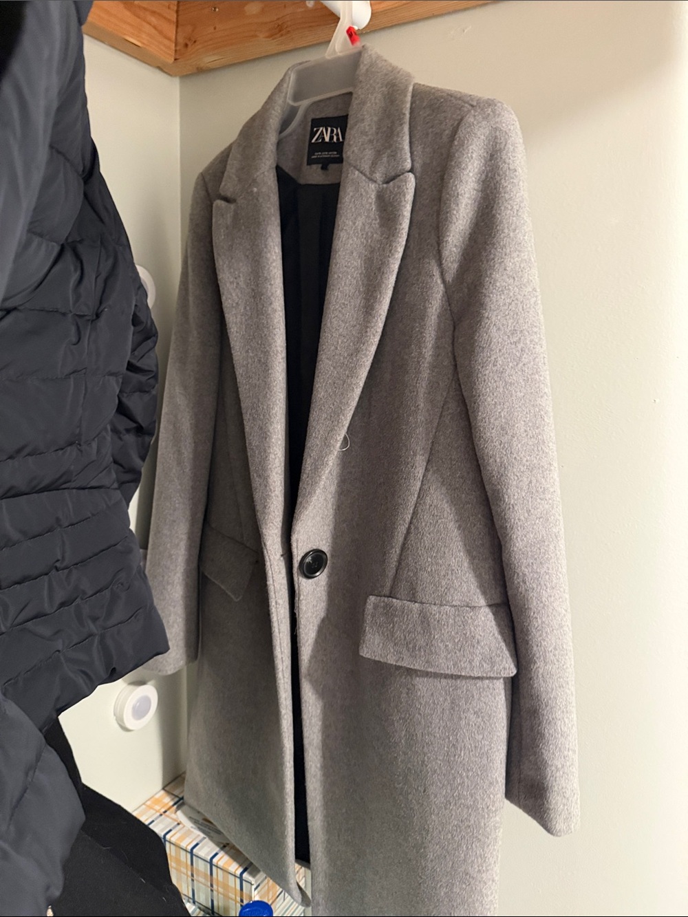 Zara Light Grey Single-Button Wool Pea Coat